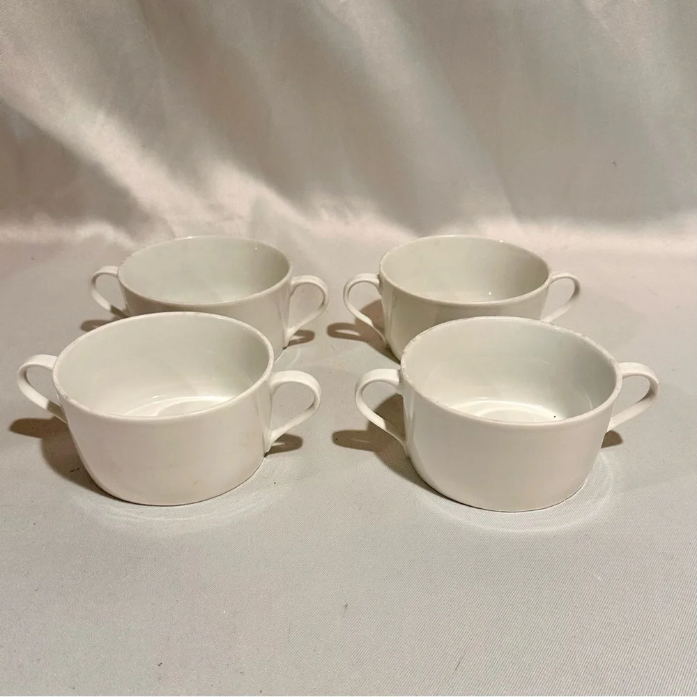 Vintage Block Spal Lisboa Cups White Porcelain Double Handled White Portugal